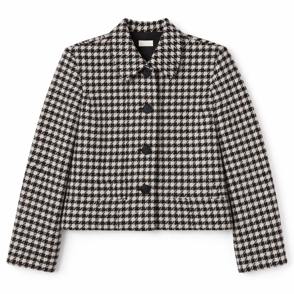 Liz Claiborne Wool Jacket – XL Black White Houndstooth Cropped - Picture 2 of 14